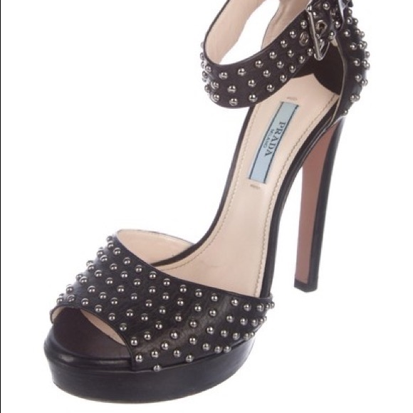 Black Studded Platform High Heel Sandals Pumps - Picture 2 of 2